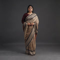 Beige Pedana Block Print Merino Wool Kalamkari Saree