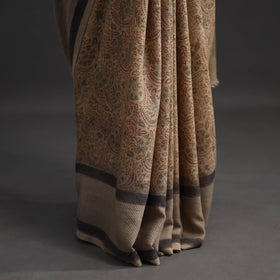 Beige Pedana Block Print Merino Wool Kalamkari Saree