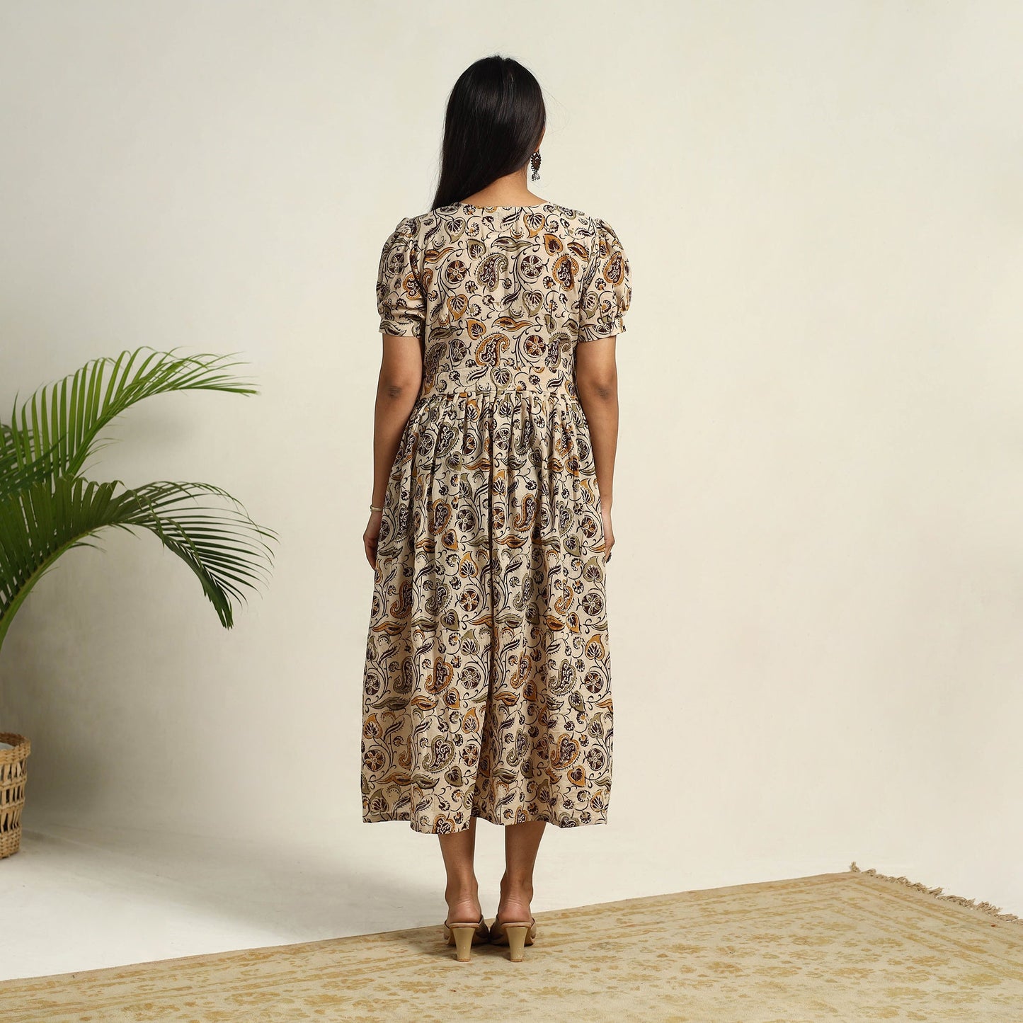 Pedana Block Print Mul Cotton Flared Kalamkari Dress