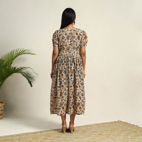 Pedana Block Print Mul Cotton Flared Kalamkari Dress