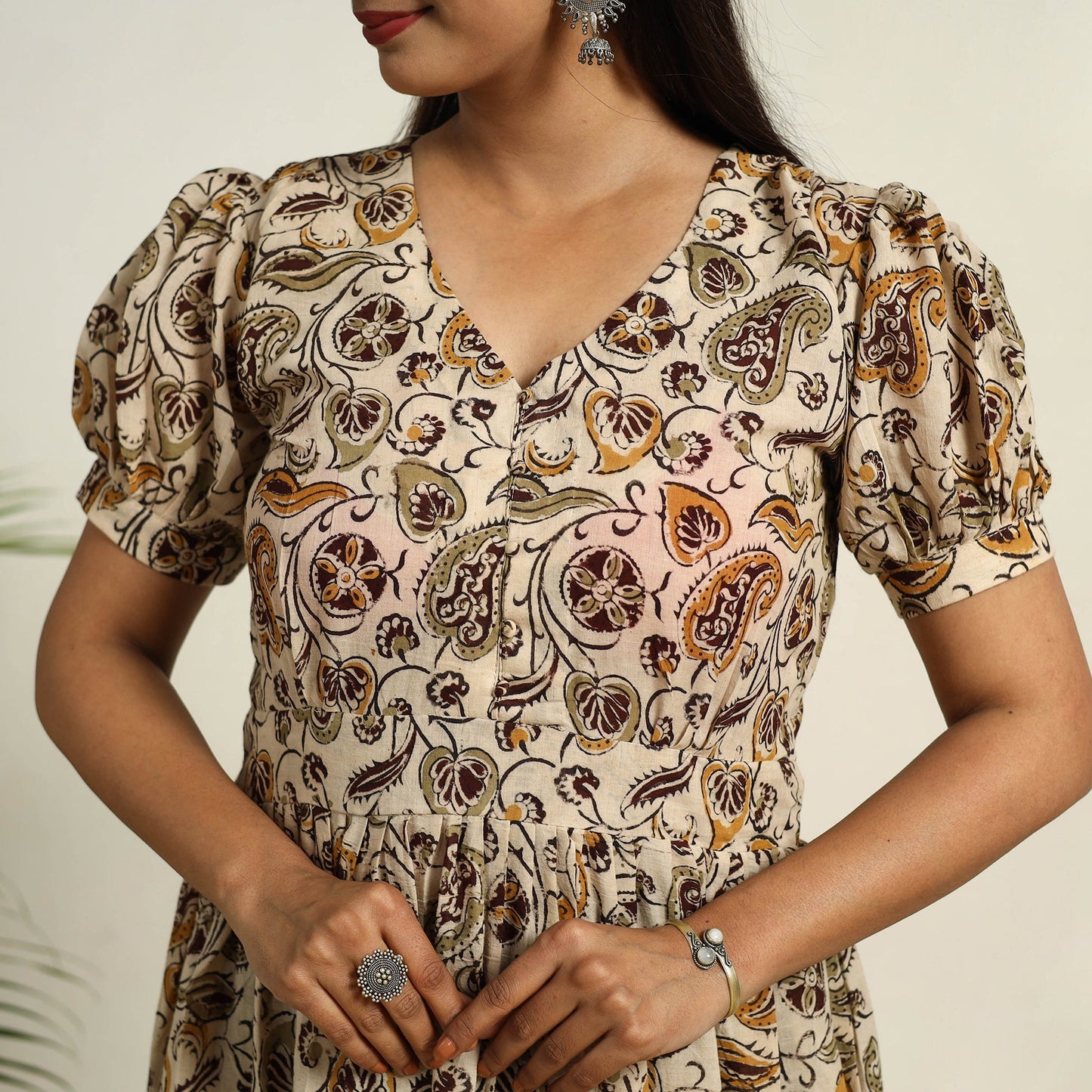 Pedana Block Print Mul Cotton Flared Kalamkari Dress