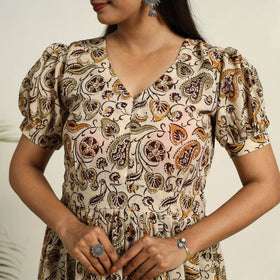 Pedana Block Print Mul Cotton Flared Kalamkari Dress