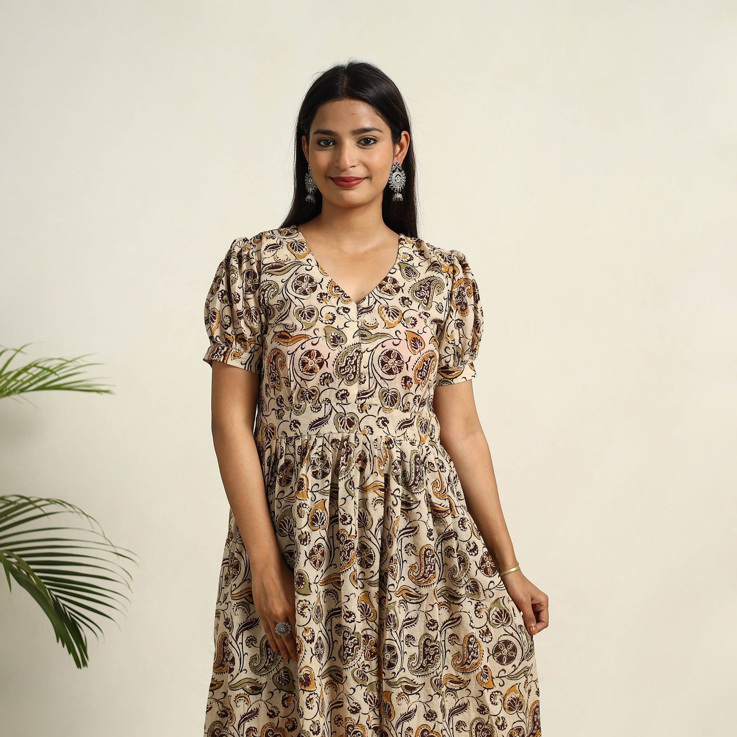 Pedana Block Print Mul Cotton Flared Kalamkari Dress