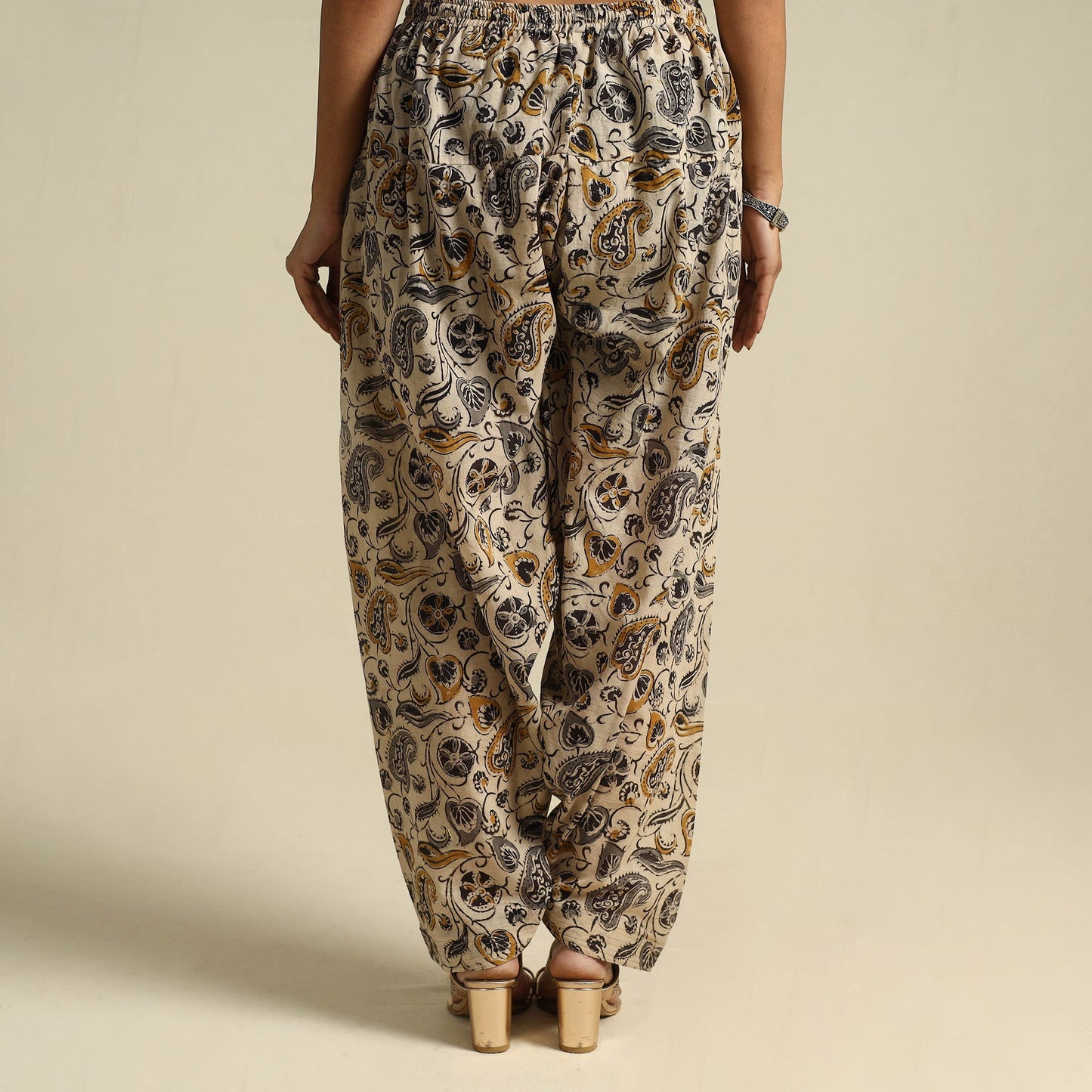  Beige Pedana Block Print Mul Cotton Kalamkari Salwar