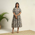 Pedana Block Print Mul Cotton Tiered Beige Kalamkari Dress