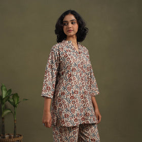 Beige Pedana Natural Dyed Block Print Kalamkari Co-ord Set 