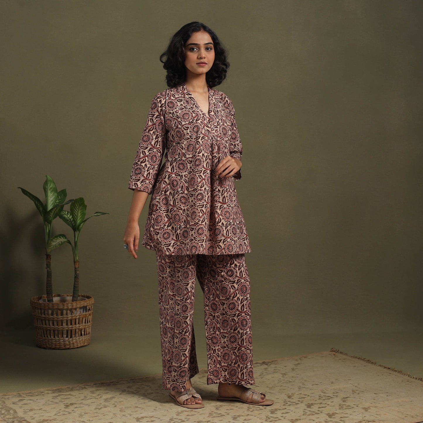Beige - pedana natural dyed kalamkari co-ord set 13