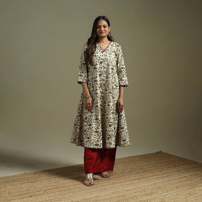 Beige - pedana natural dyed cotton hand embroidery a-line