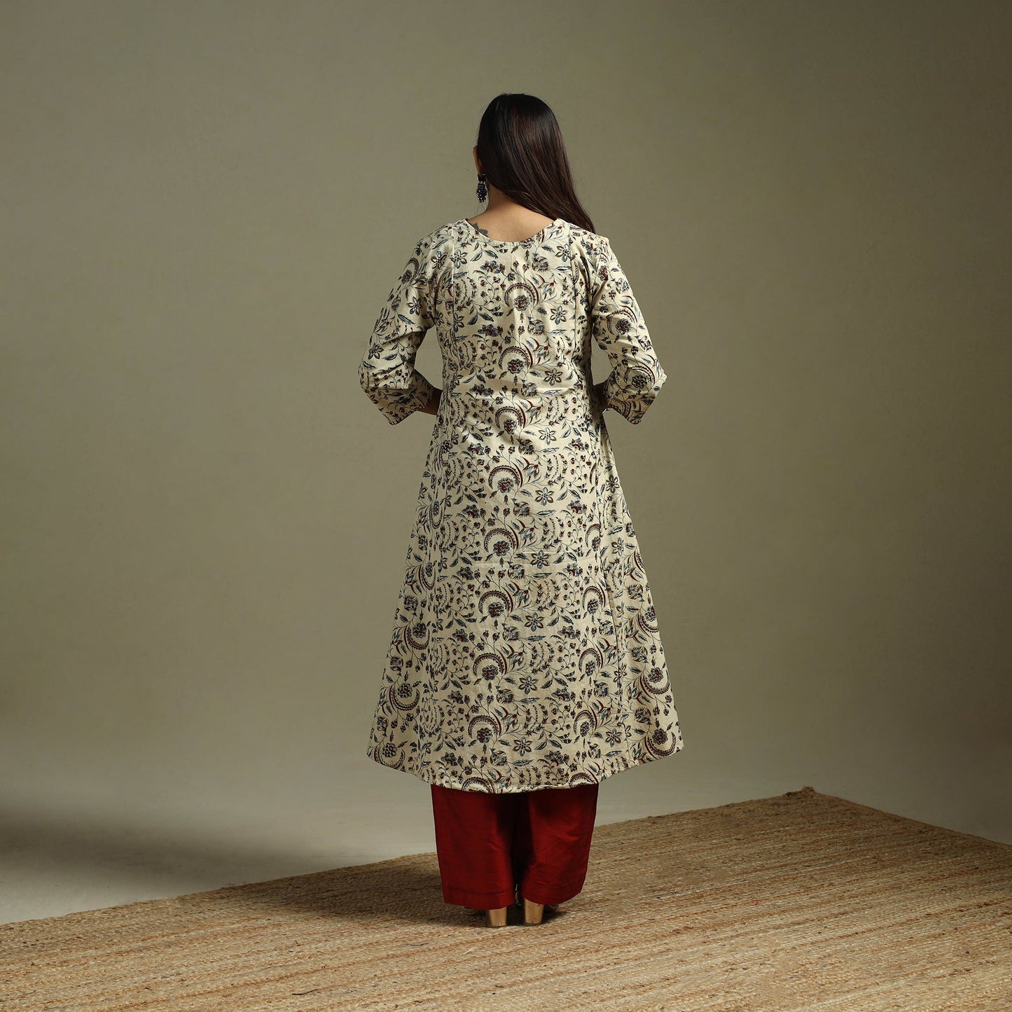 Beige - pedana natural dyed cotton hand embroidery a-line