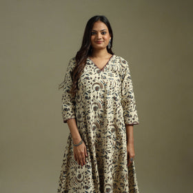 Beige - pedana natural dyed cotton hand embroidery a-line