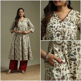 Beige - pedana natural dyed cotton hand embroidery a-line