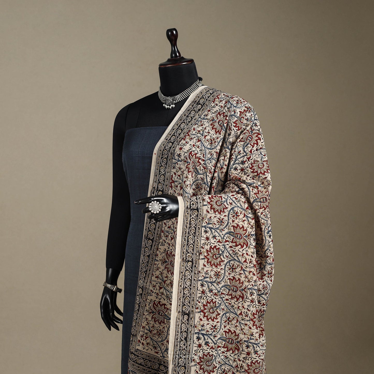 Beige - pedana natural dyed cotton kalamkari dupatta 13