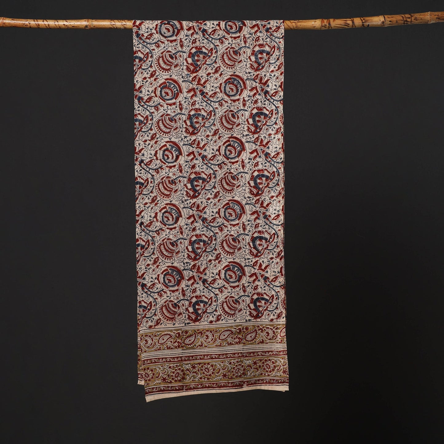 Beige Pedana Block Print Natural Dyed Cotton Kalamkari Stole