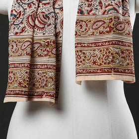 Beige Pedana Block Print Natural Dyed Cotton Kalamkari Stole