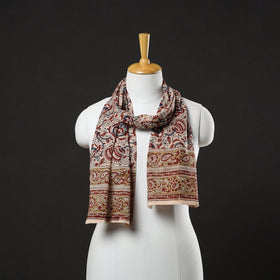 Beige Pedana Block Print Natural Dyed Cotton Kalamkari Stole