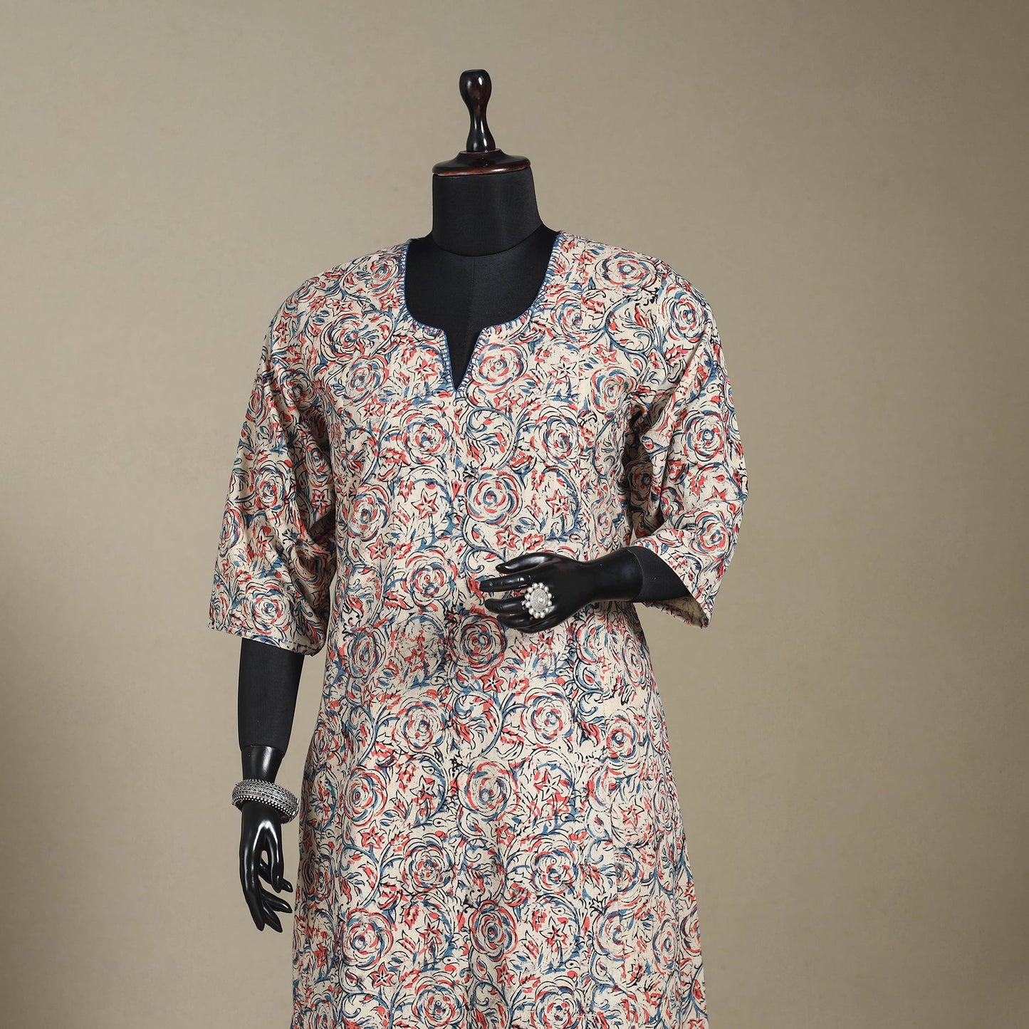 Beige - pedana natural dyed cotton a-line hand embroidery