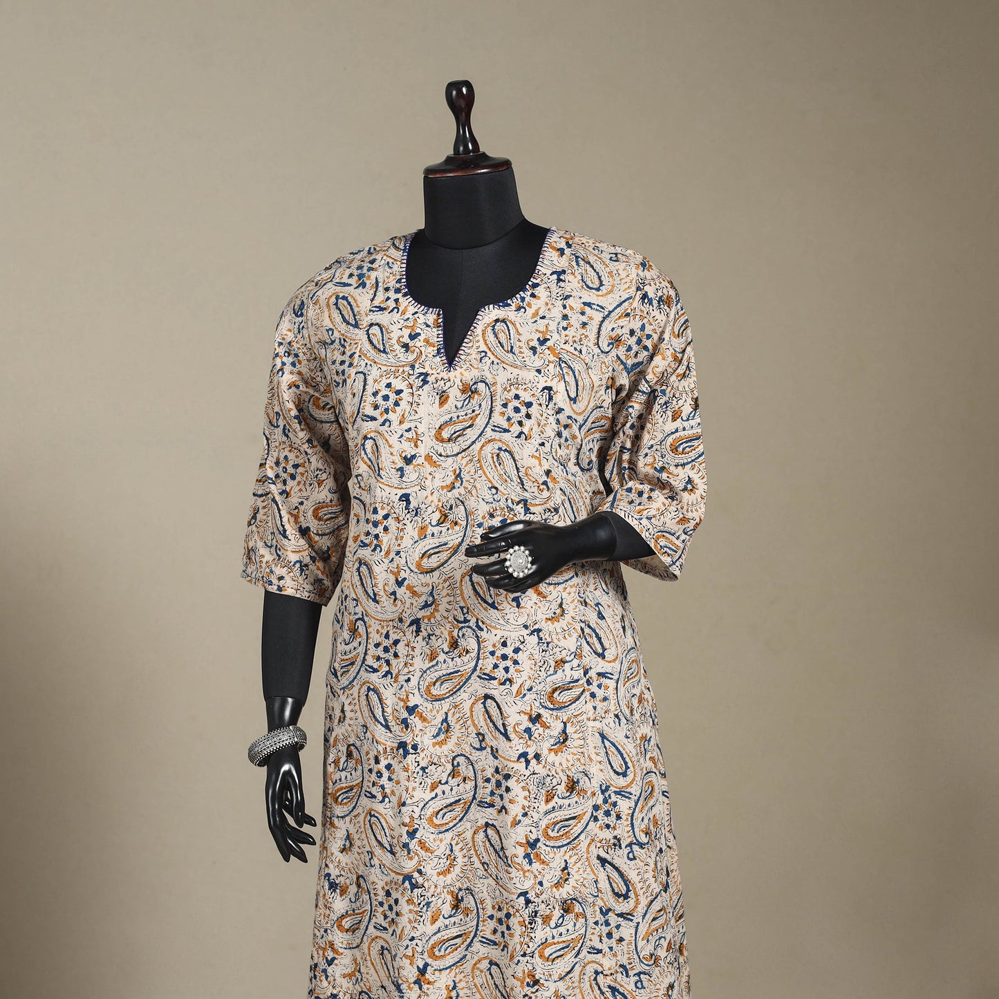 Beige - pedana natural dyed cotton a-line hand embroidery