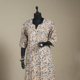 Beige - pedana natural dyed cotton a-line hand embroidery