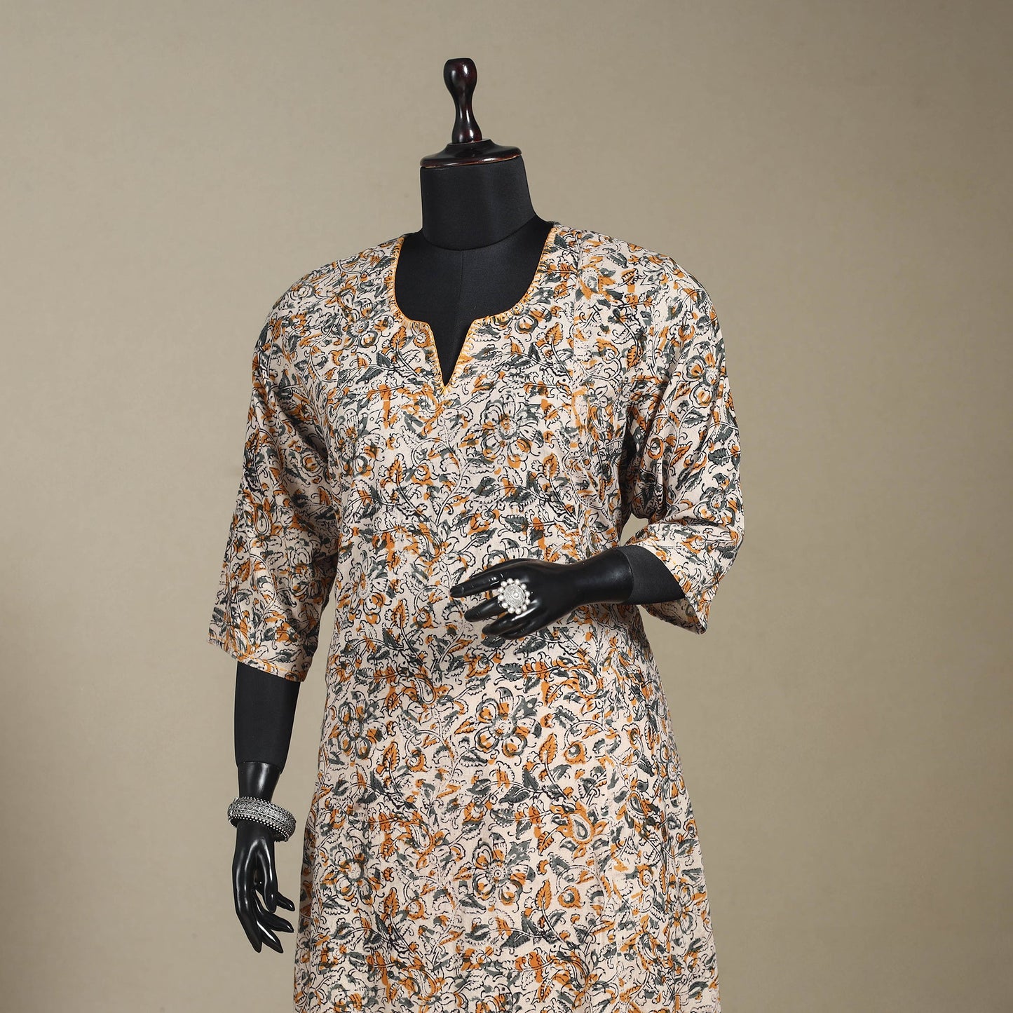 Beige - pedana natural dyed cotton a-line hand embroidery