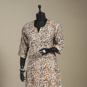 Beige - pedana natural dyed cotton a-line hand embroidery