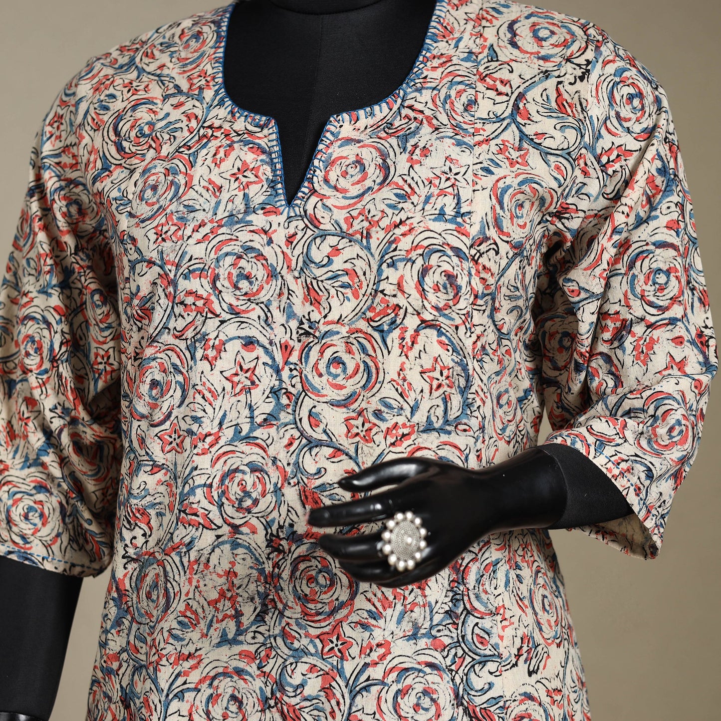 Beige - pedana natural dyed cotton a-line hand embroidery