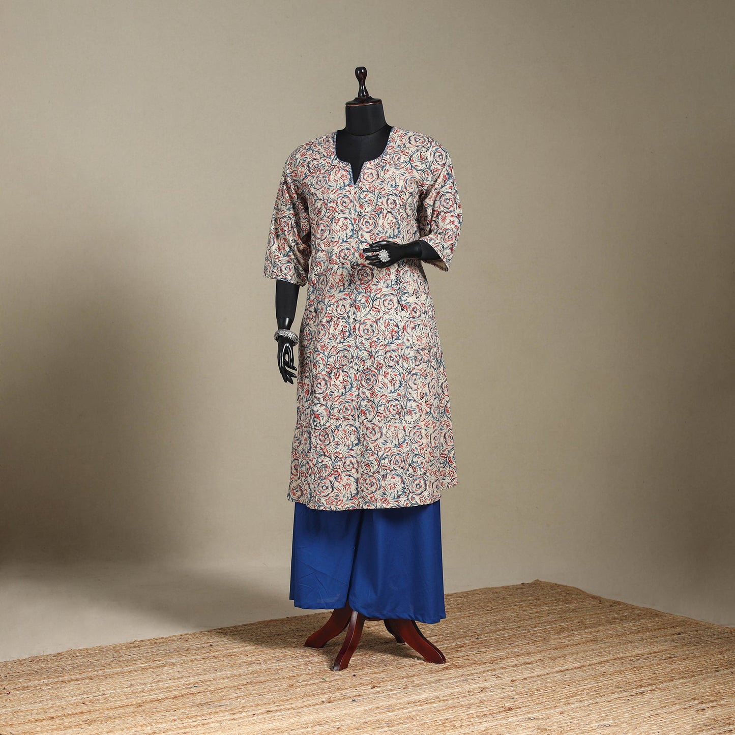 Beige - pedana natural dyed cotton a-line hand embroidery