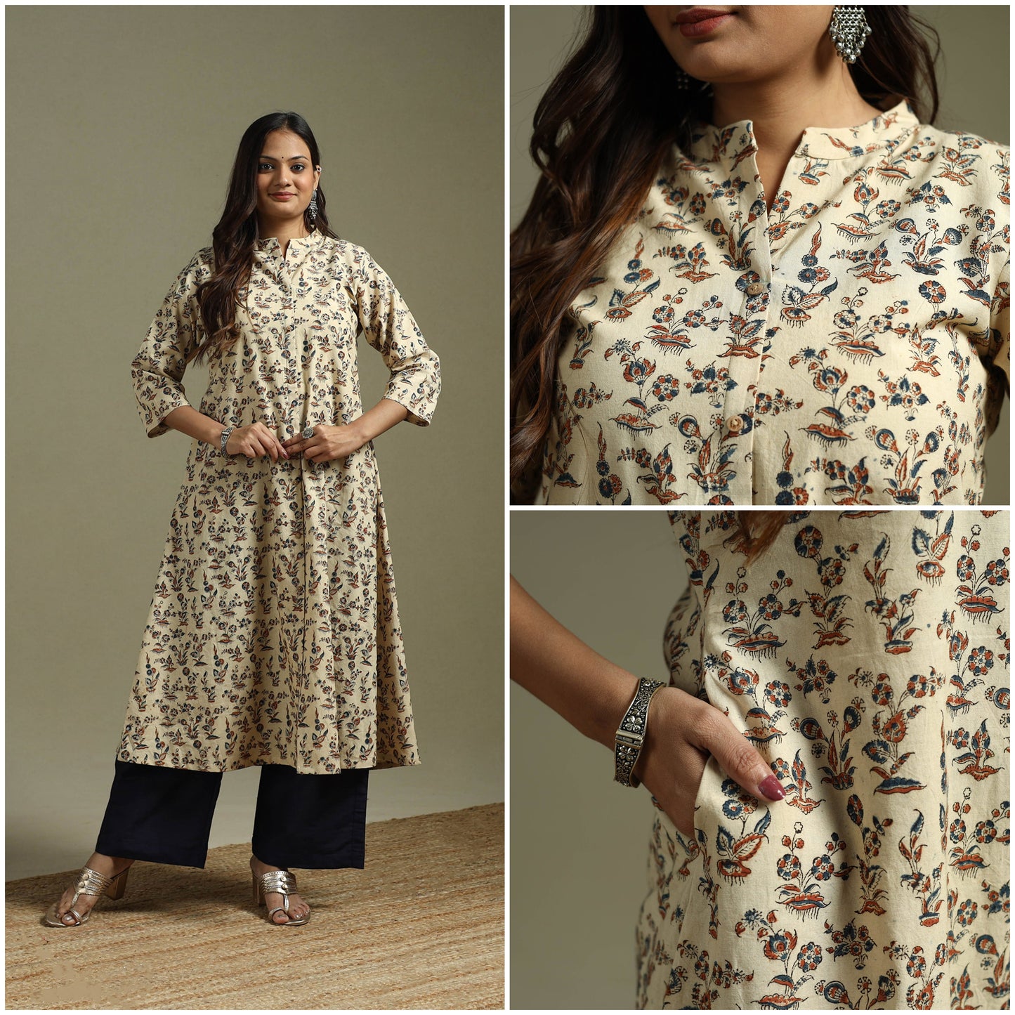 Beige - pedana natural dyed cotton a-line kalamkari kurta