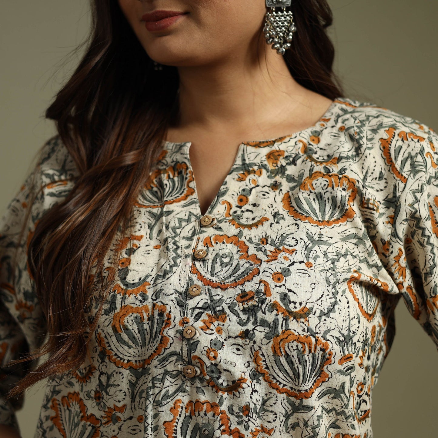 Beige - pedana natural dyed cotton short kalamkari kurta 17