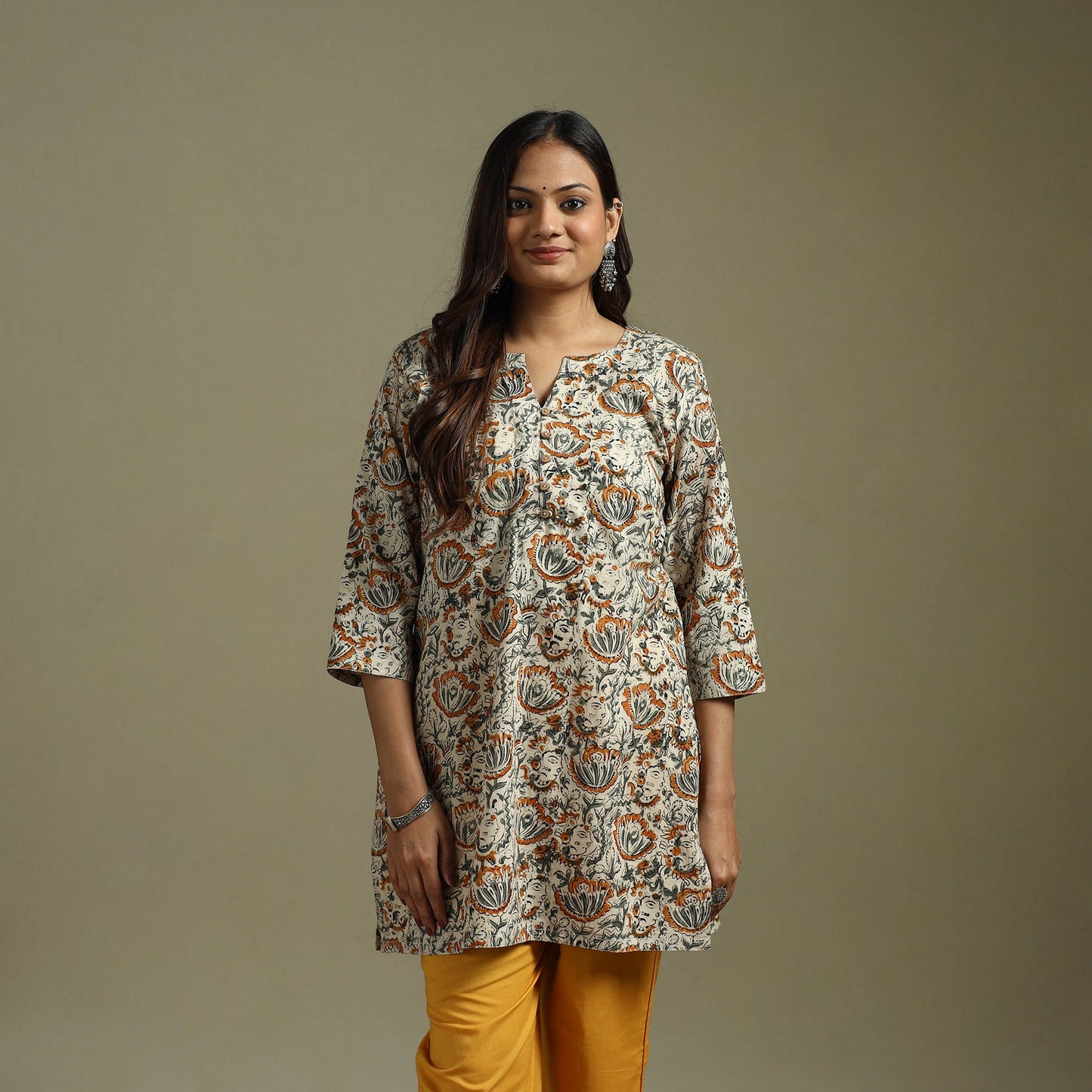 Beige - pedana natural dyed cotton short kalamkari kurta 17