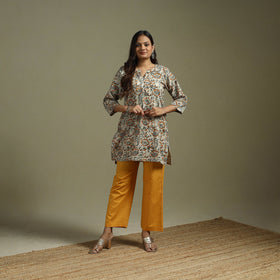 Beige - pedana natural dyed cotton short kalamkari kurta 17