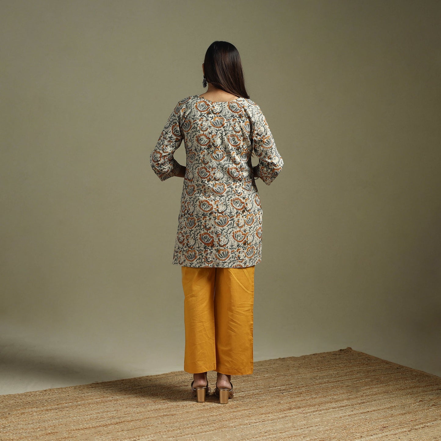 Beige - pedana natural dyed cotton short kalamkari kurta 17