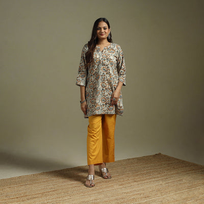 Beige - pedana natural dyed cotton short kalamkari kurta 17