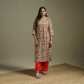 Beige - pedana natural dyed cotton straight kalamkari kurta