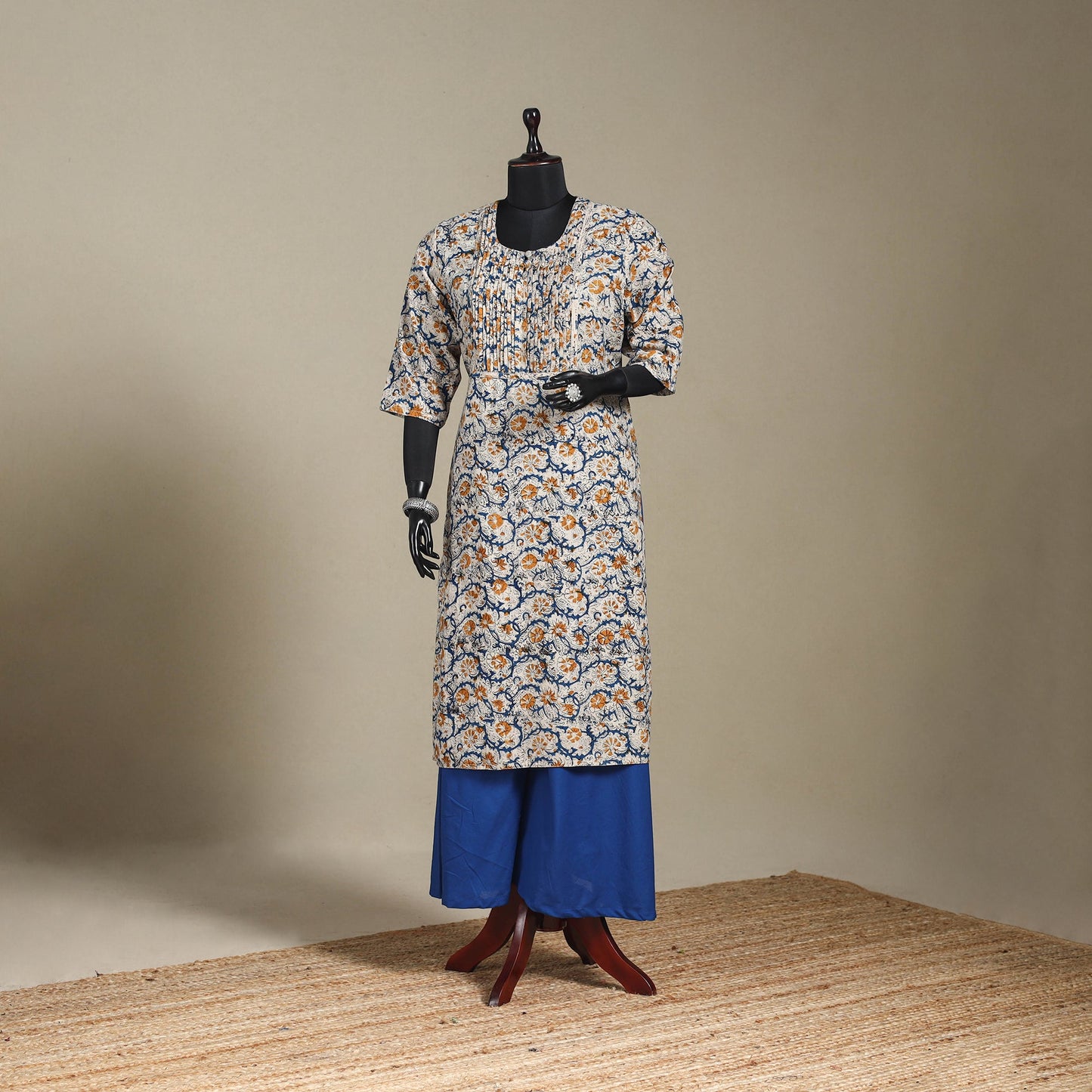 Beige - pedana natural dyed cotton straight pintuck