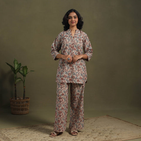Beige Pedana Natural Dyed Block Print Kalamkari Co-ord Set 