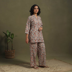 Beige Pedana Natural Dyed Block Print Kalamkari Co-ord Set 