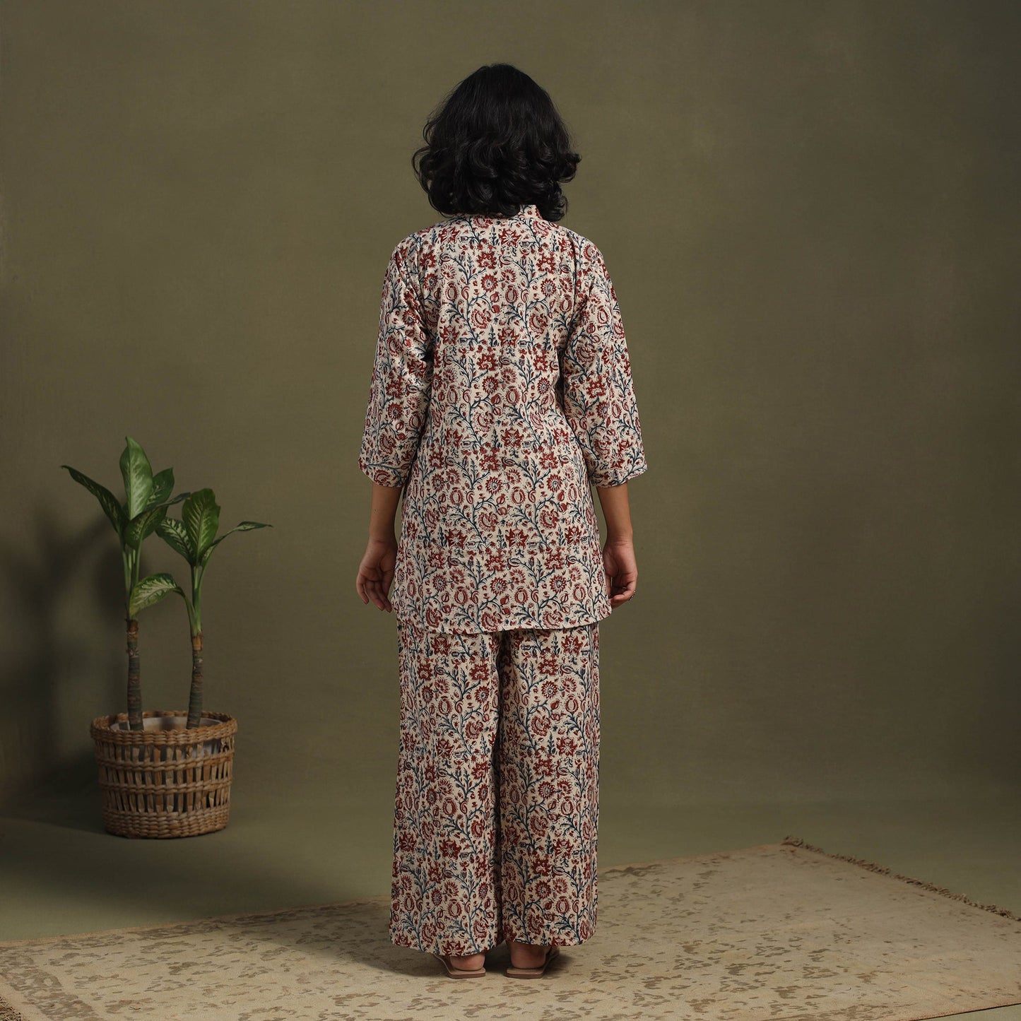 Beige Pedana Natural Dyed Block Print Kalamkari Co-ord Set 