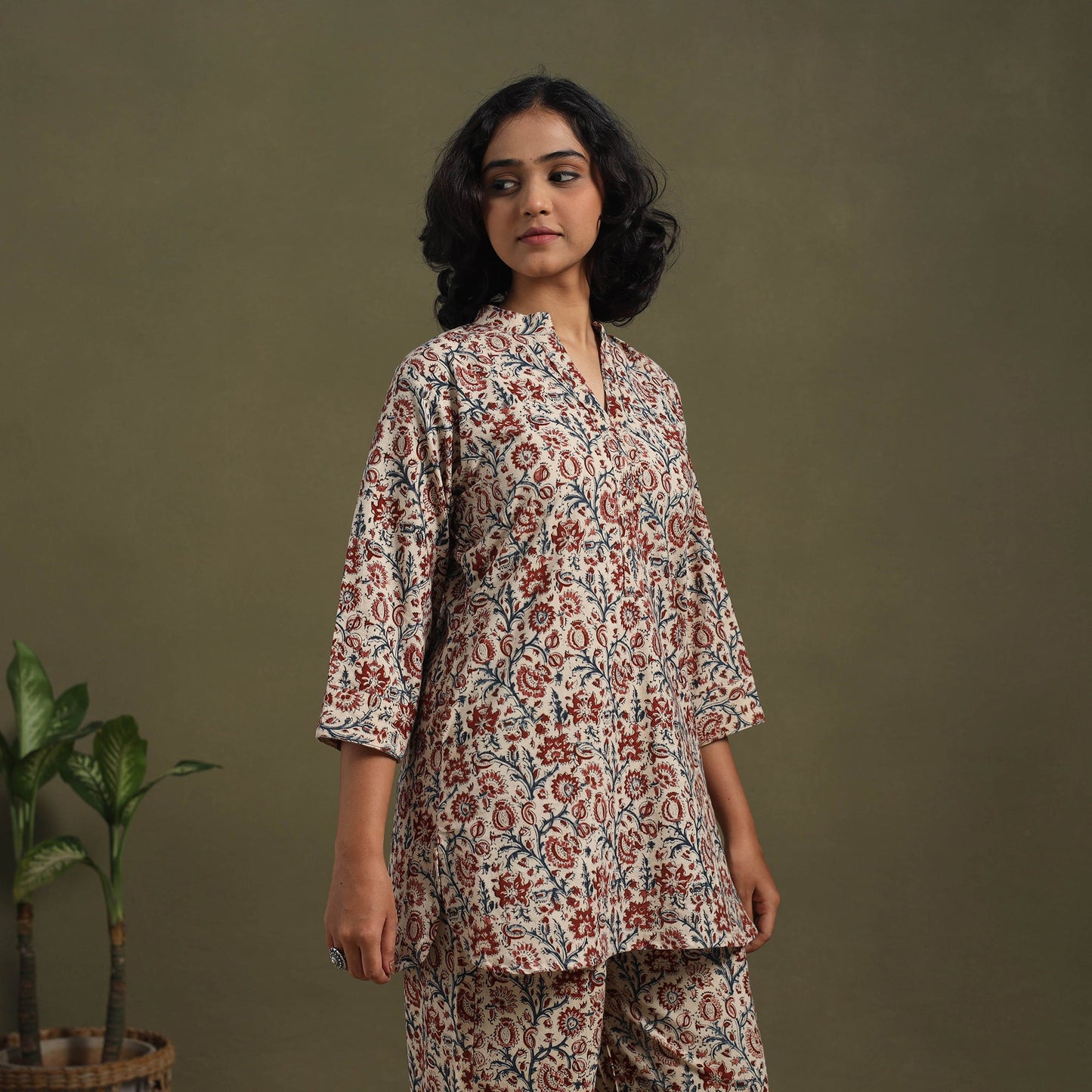 Beige Pedana Natural Dyed Block Print Kalamkari Co-ord Set 