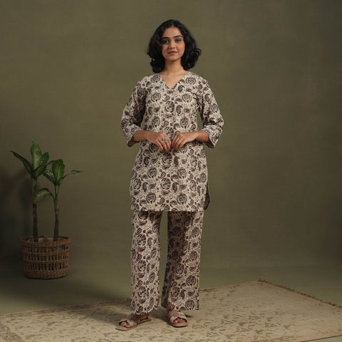 Beige - pedana natural dyed kalamkari co-ord set 07