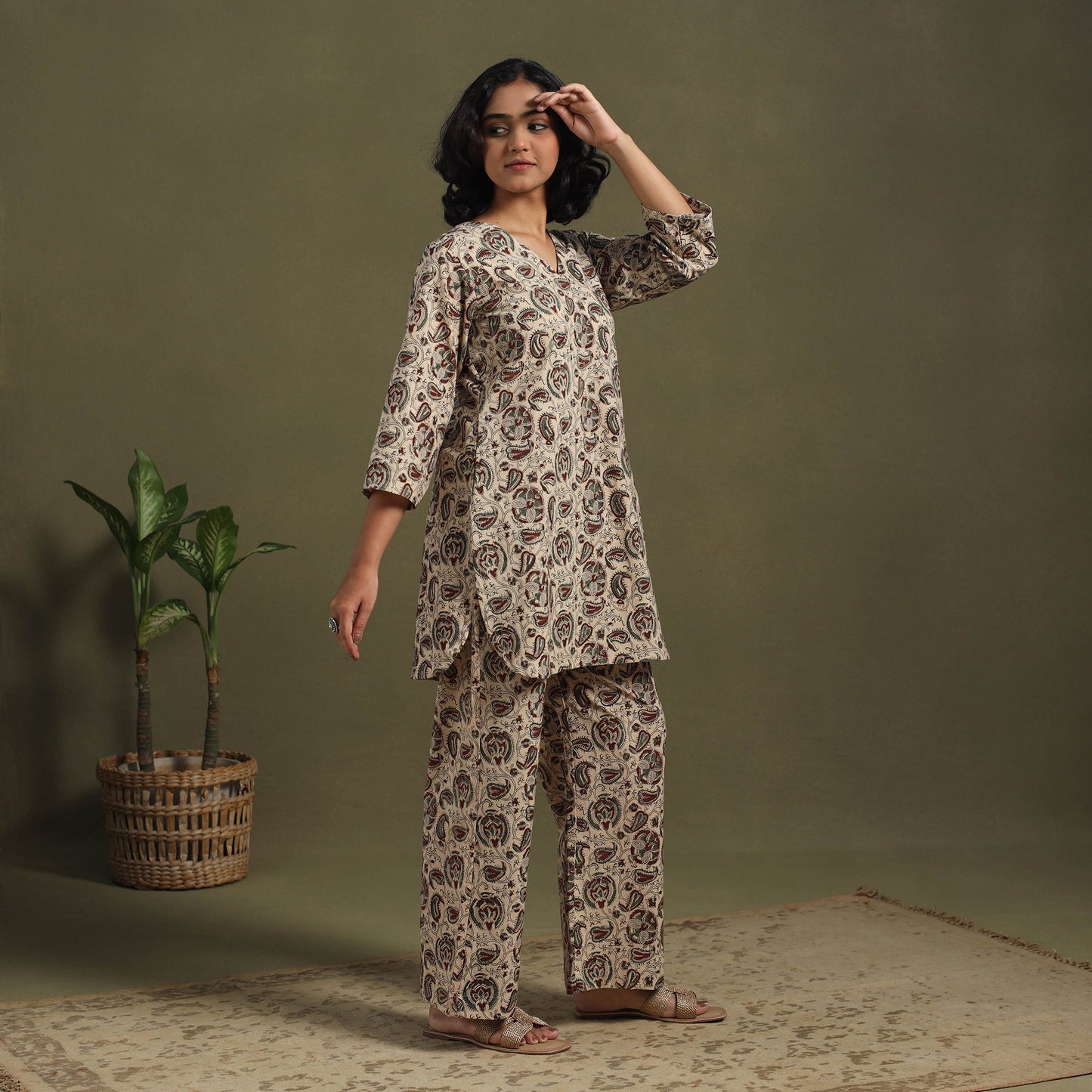 Beige - pedana natural dyed kalamkari co-ord set 07