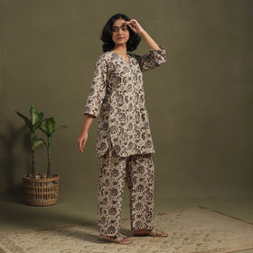 Beige - pedana natural dyed kalamkari co-ord set 07