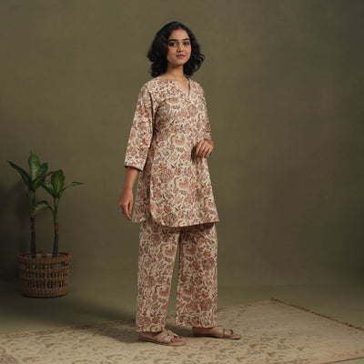 Beige Pedana Natural Dyed Block Print Kalamkari Co-ord Set 