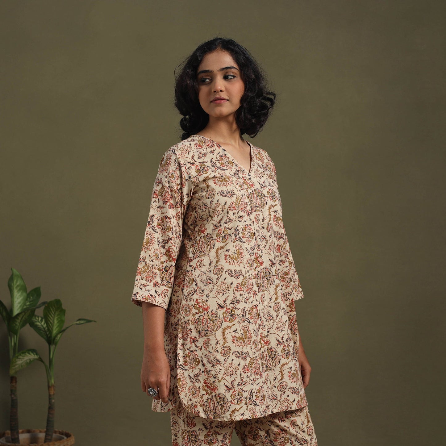 Beige Pedana Natural Dyed Block Print Kalamkari Co-ord Set 