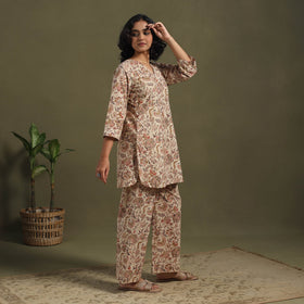 Beige Pedana Natural Dyed Block Print Kalamkari Co-ord Set 