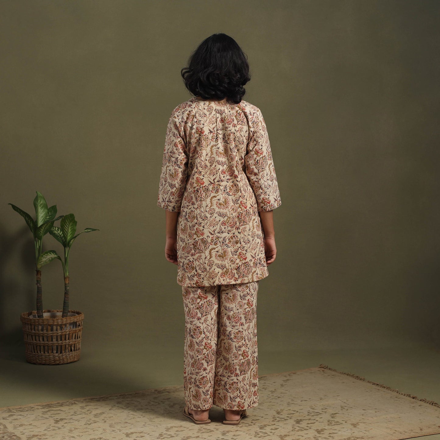 Beige Pedana Natural Dyed Block Print Kalamkari Co-ord Set 