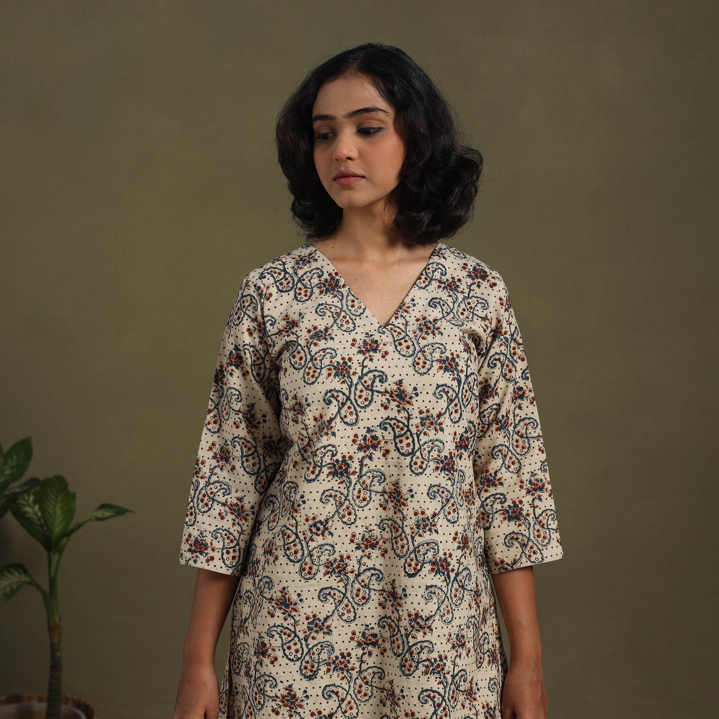 Beige Pedana Natural Dyed Block Print Kalamkari Co-ord Set 