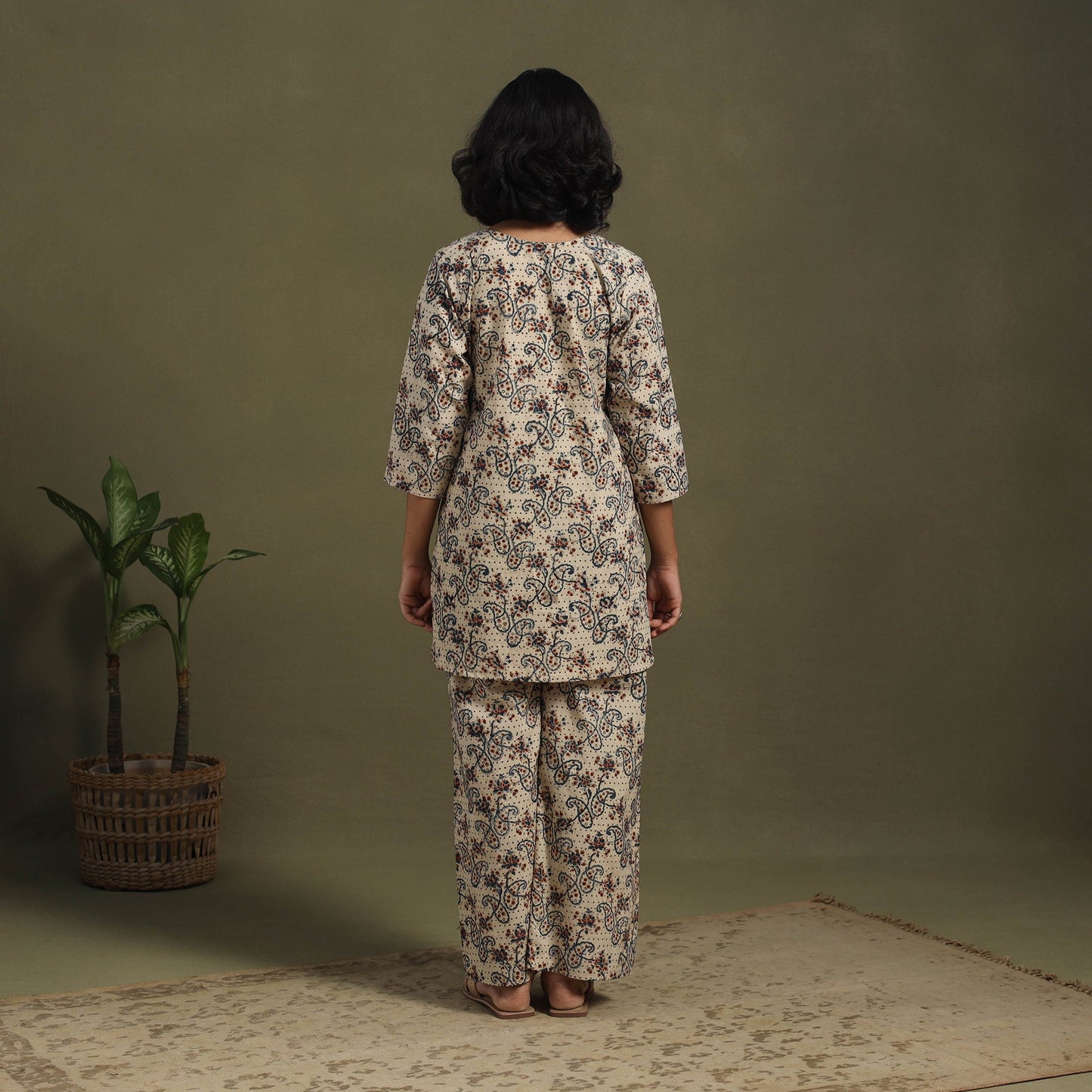 Beige Pedana Natural Dyed Block Print Kalamkari Co-ord Set 