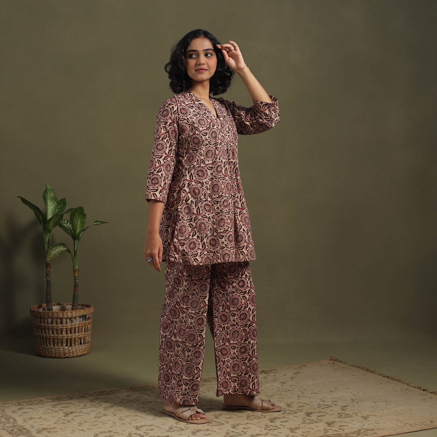 Beige - pedana natural dyed kalamkari co-ord set 13