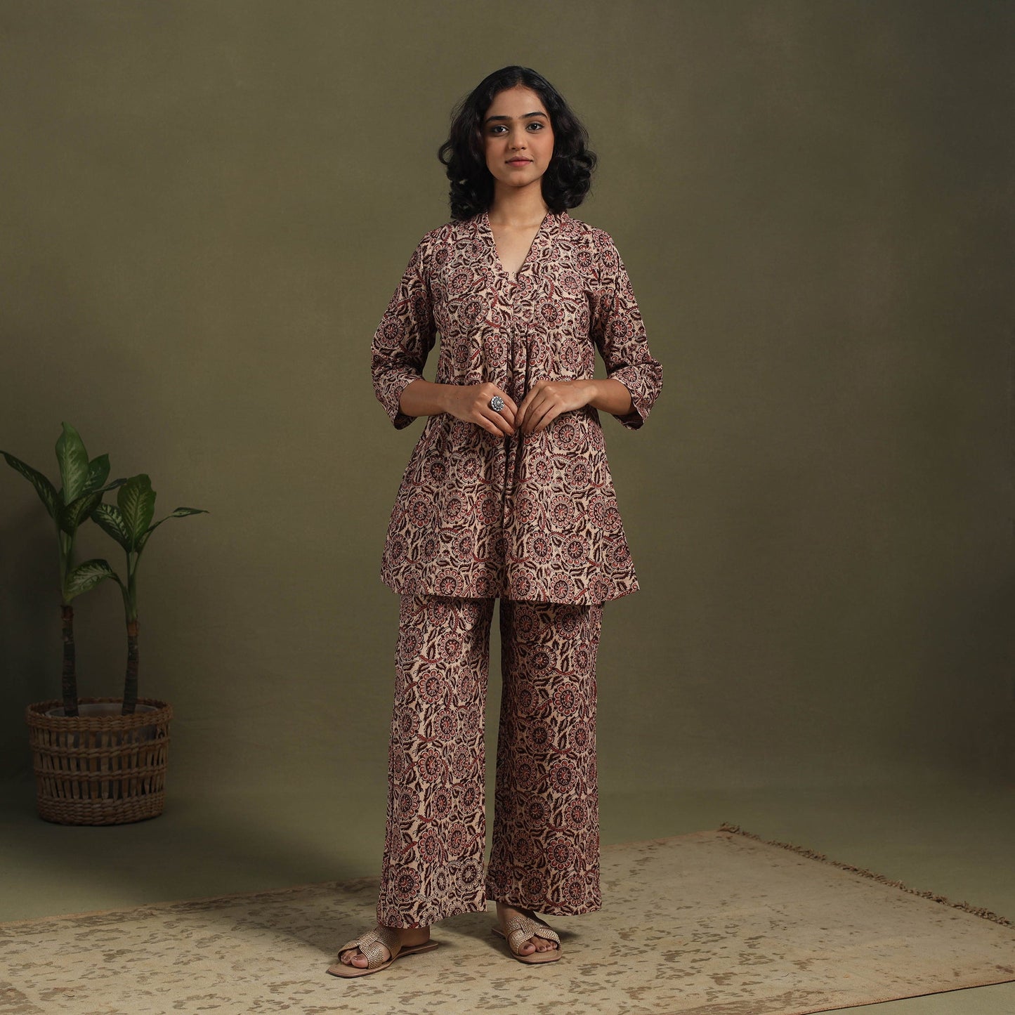 Beige - pedana natural dyed kalamkari co-ord set 13