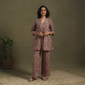 Beige - pedana natural dyed kalamkari co-ord set 13